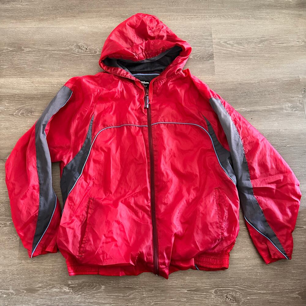 Wilson Windbreaker Jacket Rain Sport Athletic Red Gray Size Large (14/16)
